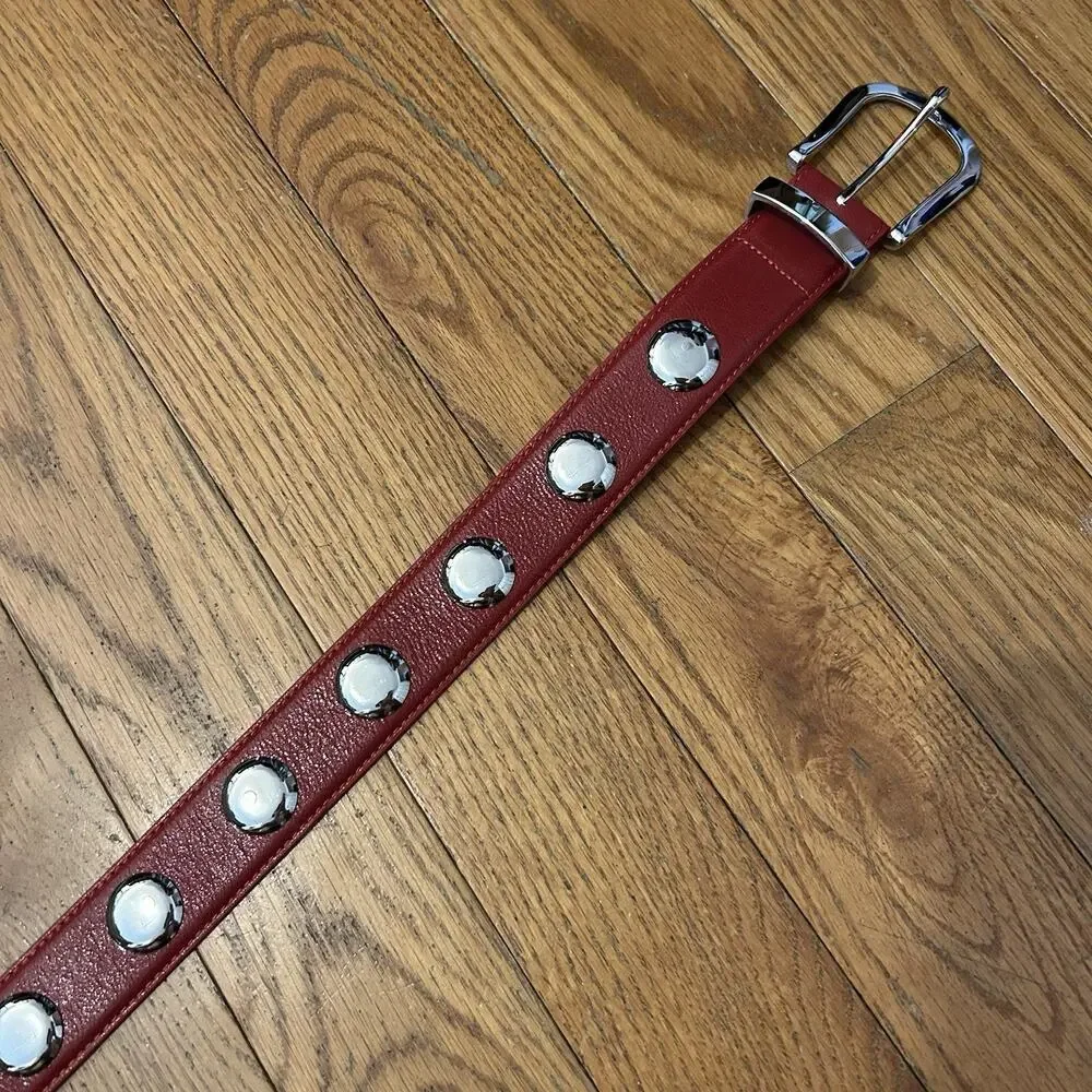 Lisa Says Gah Red Leather Studded Belt 29-35